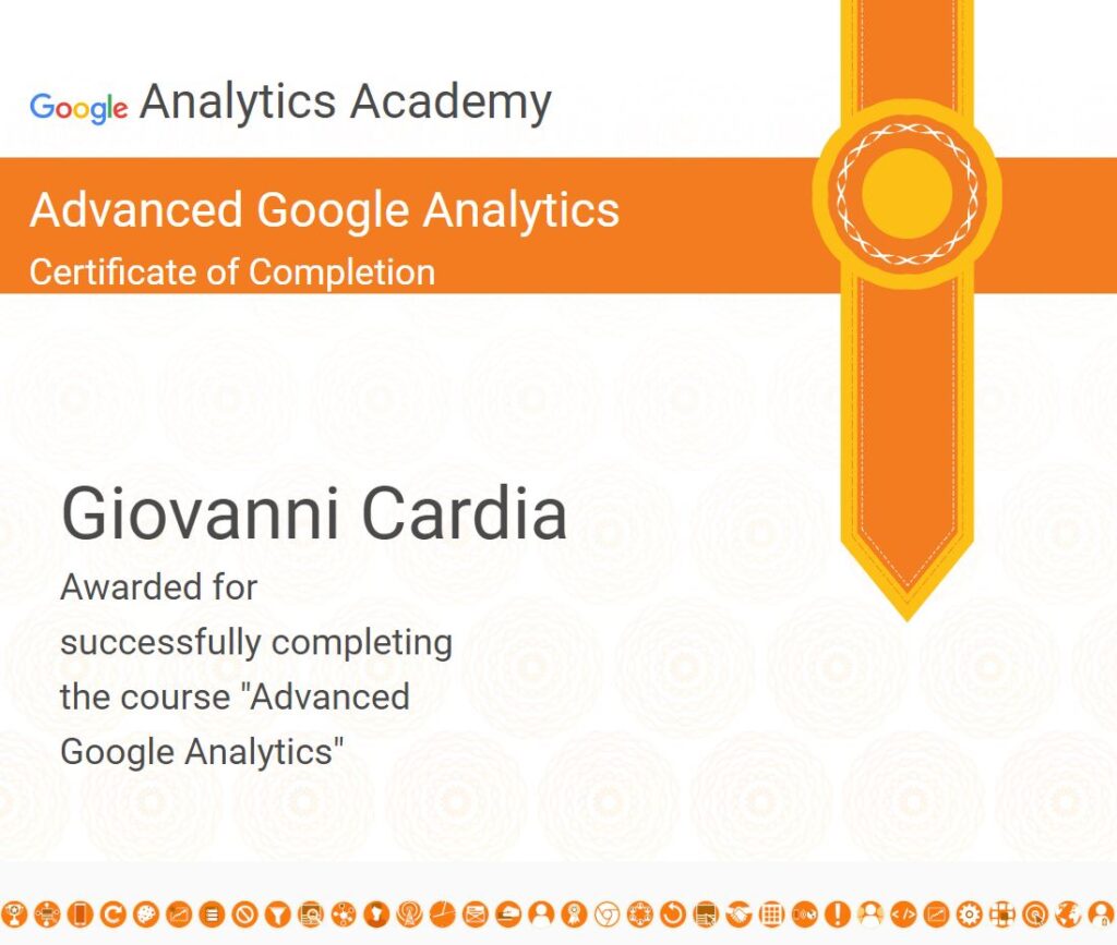 Certificato Analytics avanzato consulenza Giovanni Cardia